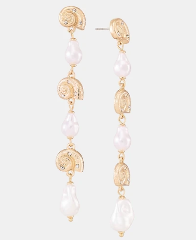 I.n.c. International Concepts Pave Shell & Imitation Pearl Linear Drop Earrings, Macy's Exclusive
