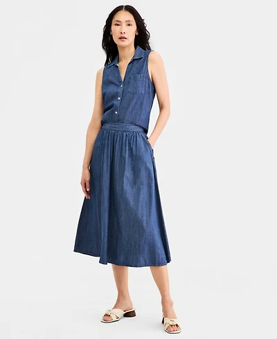 Nautica Women's Elastic Chambray Midi Skirt