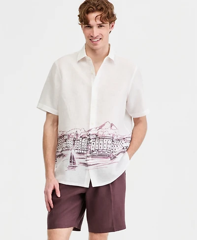 Club Room Men's Resort Scene Linen Short-Sleeve Shirt, Macy's Exclusive - Print