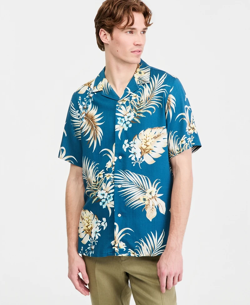 Club Room Men's Viva Floral Silk-Blend Short Sleeve Shirt, Macy's Exclusive - Print