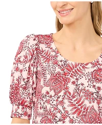 CeCe Women's Crew Neck Shirred Short-Sleeve Blouse