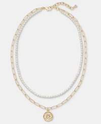 On 34th Imitation Pearl Beaded Stone Layered Pendant Necklace, 16" + 2" extender, Macy's Exclusive