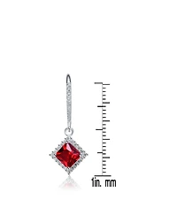 Sterling Silver Red and Clear Cubic Zirconia Dangle Earrings