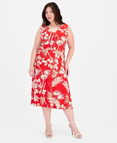 Anne Klein Essentials Plus Faux-Placket A-Line Dress