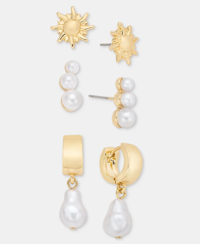 On 34th 3-Pc. Set Sun & Imitation Pearl Earrings, Macy's Exclusive