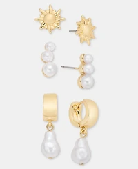 On 34th 3-Pc. Set Sun & Imitation Pearl Earrings, Macy's Exclusive