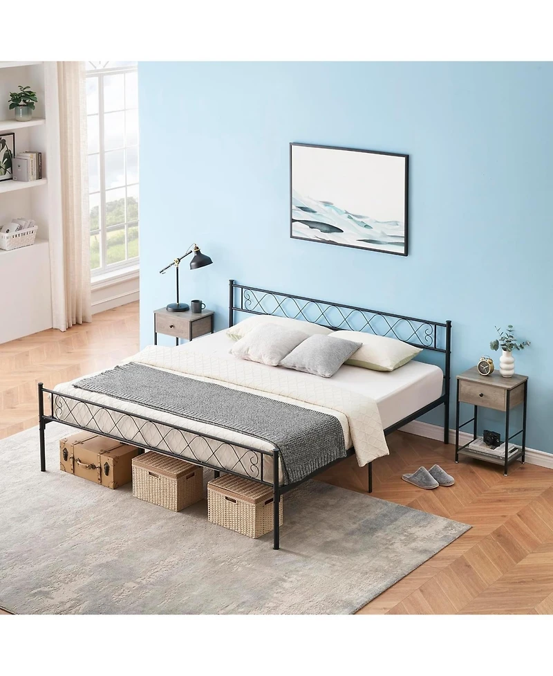 gaomon Modern Metal Platform Bed Headboard Footboard Underbed Storage Heavy Duty No Box Spring Easy Assembly