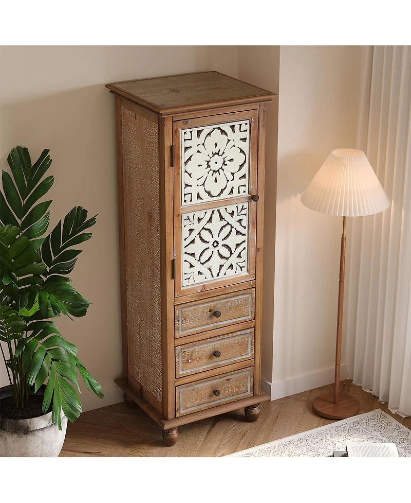 Streamdale Furniture Rustic Wooden Storage Cabinet with Decorative Cutout Door & 3 Drawers