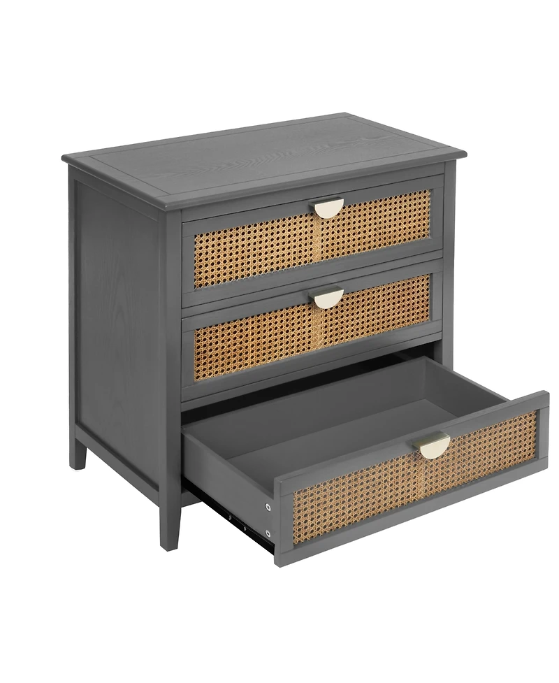 Streamdale Furniture 3 Drawer Cabinet Rattan, American Furniture, Suitable For Bedroom, Living Room, Study