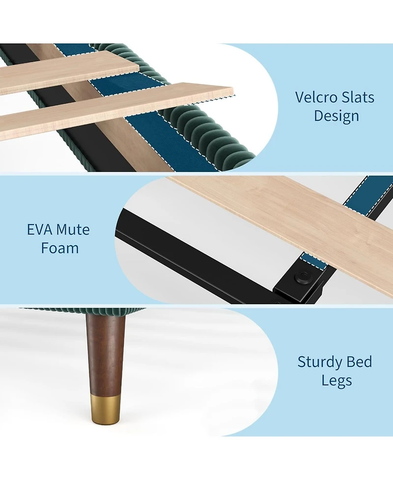 gaomon Upholstered Platform Bed Fabric Headboard Non-Slip Noise-Free Slats No Box Spring Easy Assembly.