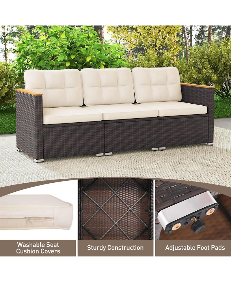 Costway 3 Seat Pe Rattan Outdoor Sofa Patio Furniture Couch