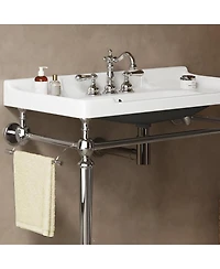 Sillysis 36 Bathroom Console Sink with White Ceramic Vanity, Wall Mounted Basin & Stainless Steel Legs, Towel Bar Included