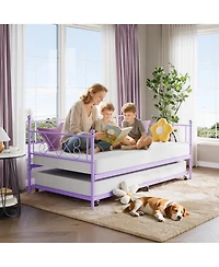 gaomon Daybed with Trundle Metal Bed Frame Heart Headboard Steel Slats Space-Saving Sofa Bed Easy Assembly