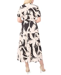 Msk Plus Center-Front Button V-Neck Maxi Shirt Dress