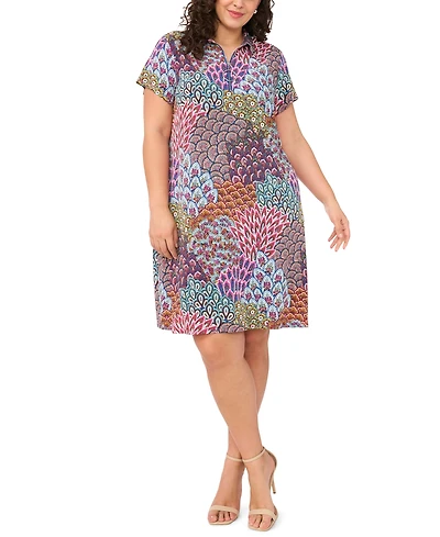 Msk Plus Collared Neck Short-Sleeve Dress