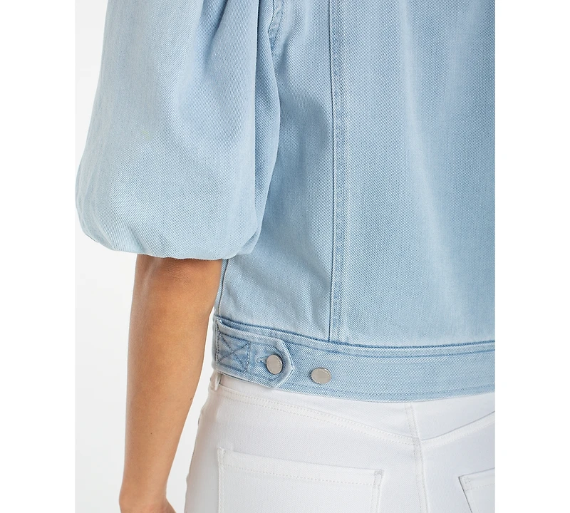 Liverpool Los Angeles Petite Puff-Sleeve Cropped Trucker Jacket