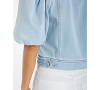 Liverpool Los Angeles Petite Puff-Sleeve Cropped Trucker Jacket