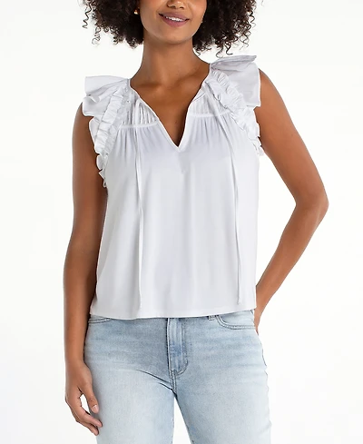 Liverpool Los Angeles Petite Flutter-Sleeve Woven Top