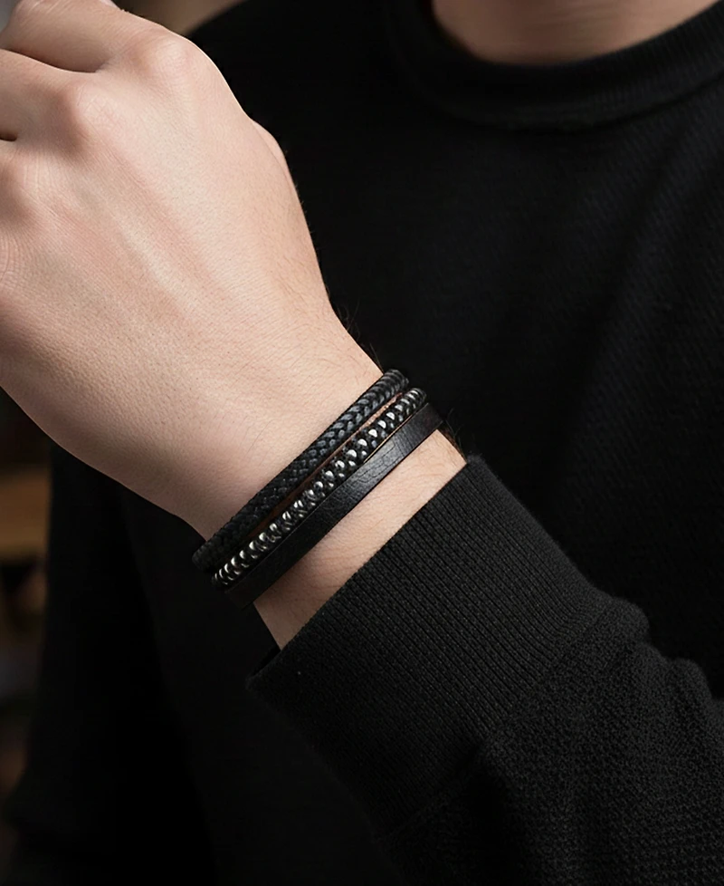 Rhona Sutton Men's Zenith Leather and Stainless Steel Bracelet