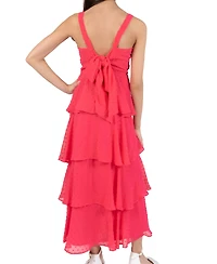 Rare Editions Girls' 7–16 Chiffon Clipdot Ruched Bust Bodice 4-Tier Ruffle Dress