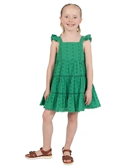 Rare Editions Girls' 2T-6X Eyelet Flutter Sleeves Tiered Dress