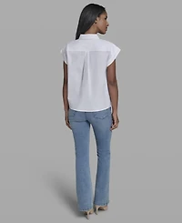 Karl Lagerfeld Paris Women's Short-Sleeve Embroidered Flower Top