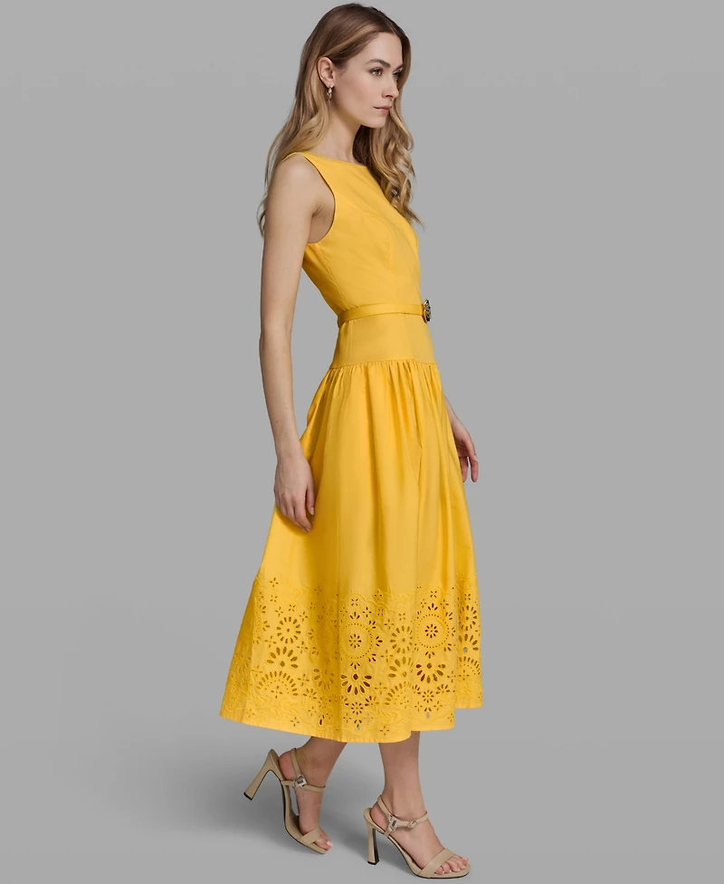 Karl Lagerfeld Paris Women's Embroidered Drop Waist Midi Dress