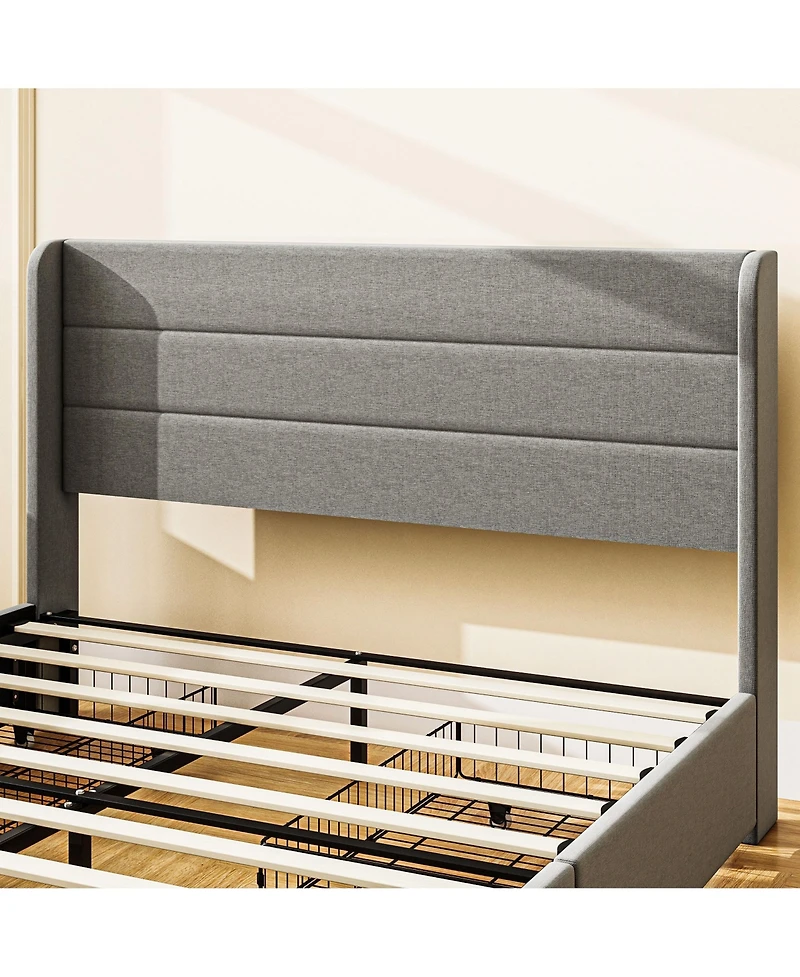 Homcom Queen Bed Frame with Headboard, Led Lights, Charging Station,