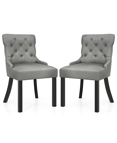 Gymax Upholstered Dining Chairs Set of 2 w/ Rubber Wood Legs Padded Seat Nailhead Trim Beige