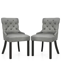 Gymax Upholstered Dining Chairs Set of 2 w/ Rubber Wood Legs Padded Seat Nailhead Trim Beige