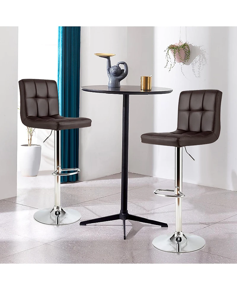 Set of 2 Bar Stools Pu Leather Adjustable Barstool Swivel
