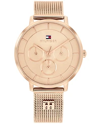 Tommy Hilfiger Women's Multifunction Rose Gold Tone Stainless Steel Mesh Bracelet Watch, 36mm
