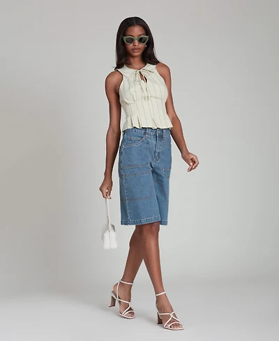 Avec Les Filles Women's Striped Tie-Neck Top