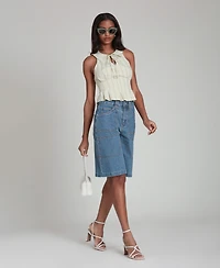 Avec Les Filles Women's Striped Tie-Neck Top