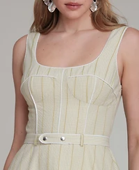 Avec Les Filles Women's Contrast Piping Midi Dress