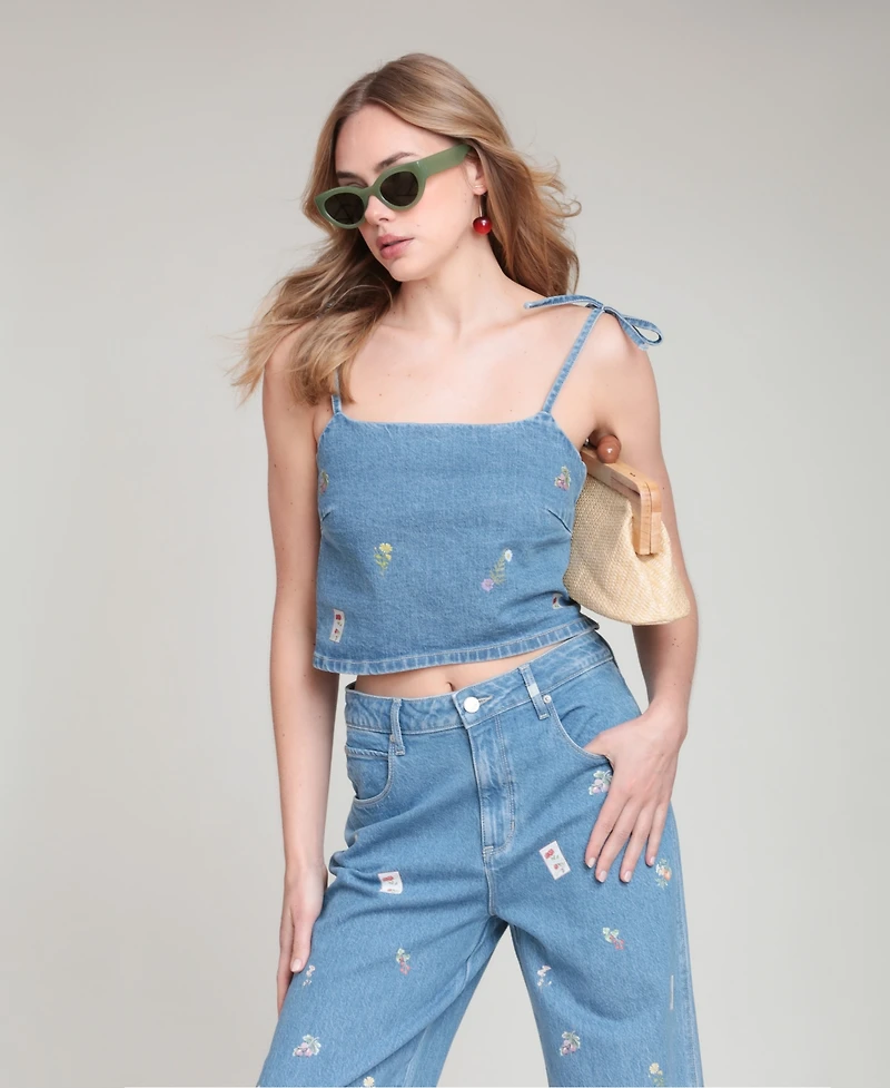 Avec Les Filles Women's Denim Tie Top