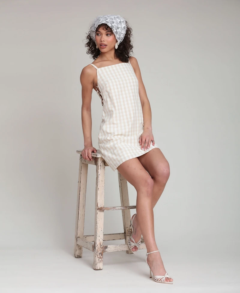 Avec Les Filles Women's Gingham Square-Neck Mini Dress