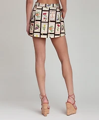 Avec Les Filles Women's Botanical-Print Wrap Front Mini Skirt