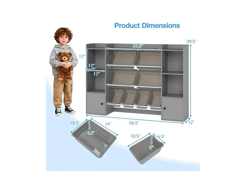 Slickblue Kids Bookshelf and Toy Storage with Open Shelves Bins