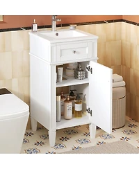 Sillysis 16 Inch French Modern Freestanding Bathroom Vanity with Ceramic Sink and Soft Close Door for Small Bathroom Spaces