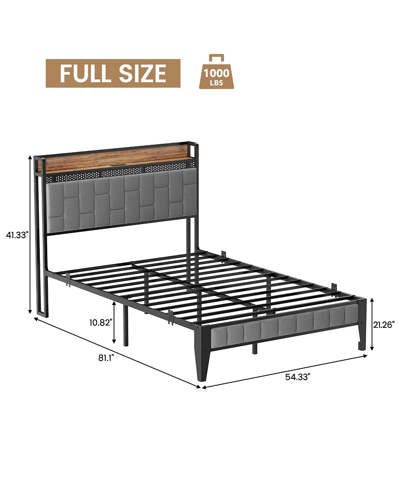 Gaomon Full Bed Frame Storage Headboard Led Platform Charging Station Easy Assembly No Box Spring