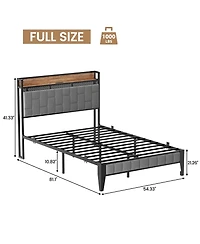 Gaomon Full Bed Frame Storage Headboard Led Platform Charging Station Easy Assembly No Box Spring