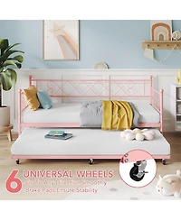 Gaomon Daybed with Trundle Metal Twin Daybed Frame Headboard Platform Sofa Bed Metal Slats Bedroom Living Room Guest