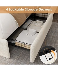 gaomon Boucle Bed Frame with Storage Headboard, Upholstered Full Charging Station, Led Lights, 4 Drawers