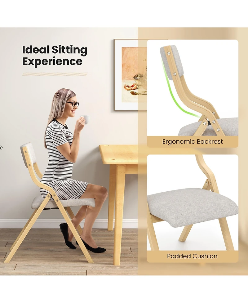 Gymax Folding Dining Chairs Set of 4 Wooden Table Chairs w/ Padded Seat Modern