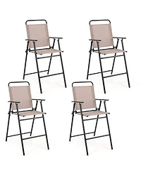 Gymax Outdoor Folding Bar Chair Set of 4 Patio Dining Chairs with Breathable Fabric