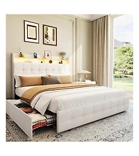 gaomon Bed Frame with Headboard and 2 Storage Drawers, Upholstered Bed Frame with Led Light