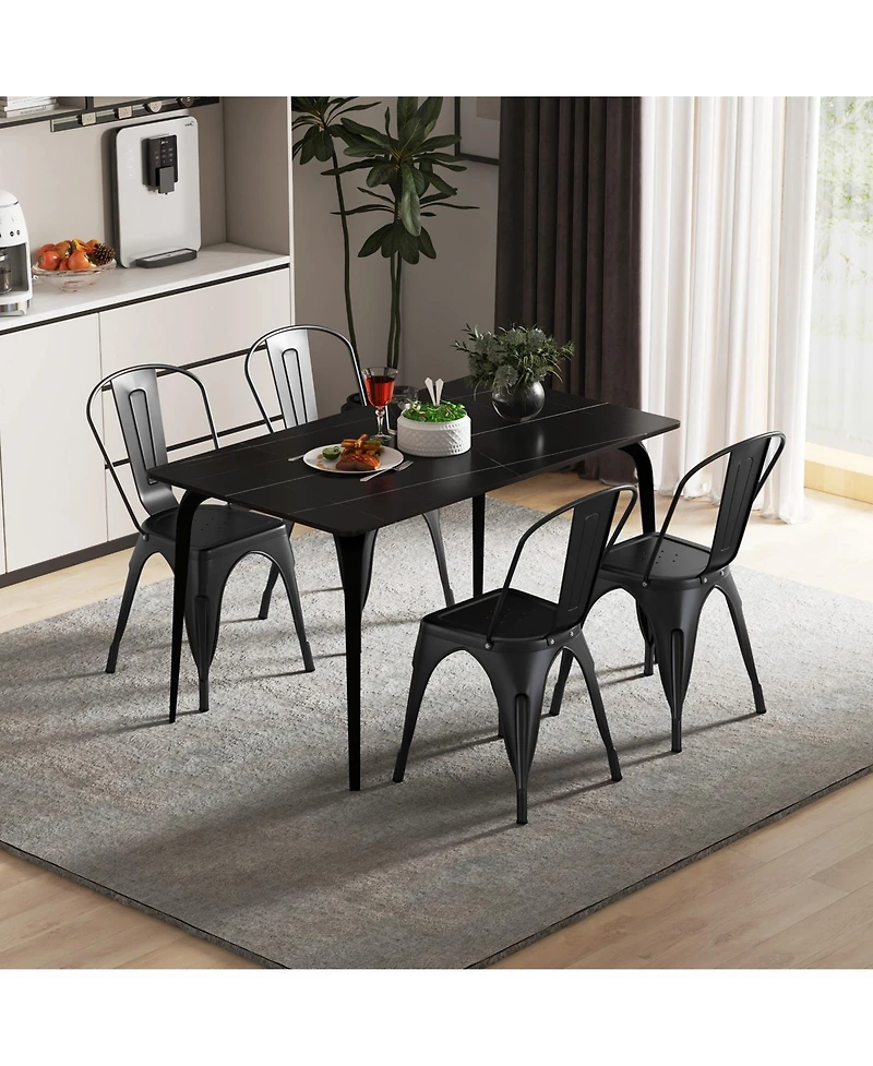Gymax Tolix Style Metal Dining Chairs Set of 4 w/ Removable Backrest for Dining Room