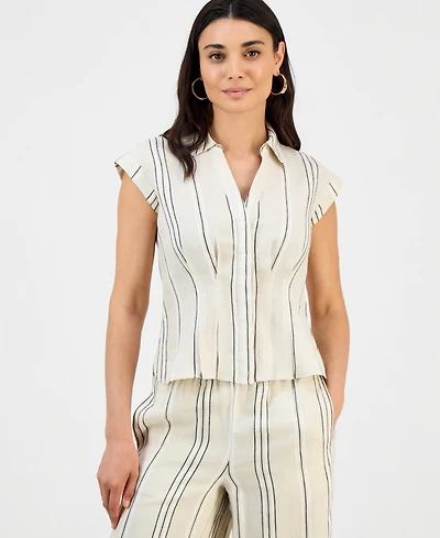 I.n.c. International Concepts Petite Printed Short-Sleeve Collared Button-Up Blouse, Macy's Exclusive