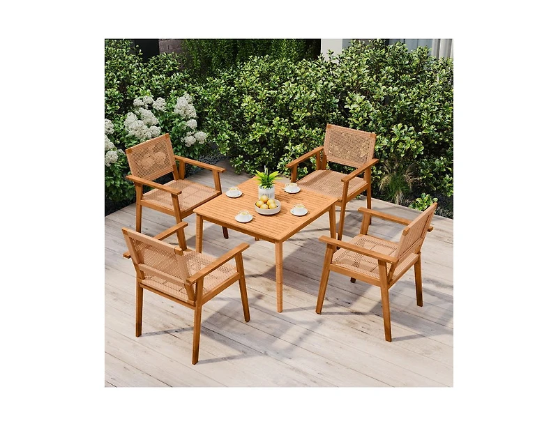 Slickblue 2-Piece Acacia Wood Patio Chairs with Rattan Backrests and Arms